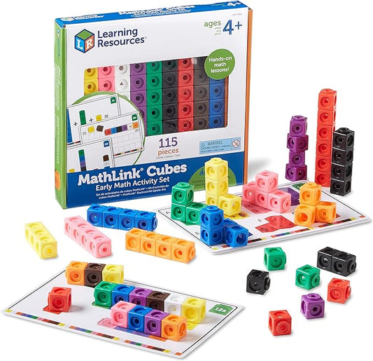 Learning Resources MathLink Cubes Early Math Activity Set - 115 Pieces, Ages 4+, Kindergarten STEM Activities, Linking Cubes, Connecting Cubes