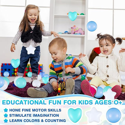 100 Pieces Ball Pit Balls for Kids Star Heart Shape Plastic Balls for Toddler Playpen 2.17'' Play Toy Ball for Ocean Nautical Wave Themed Birthday Party Decoration Inflatable Pool