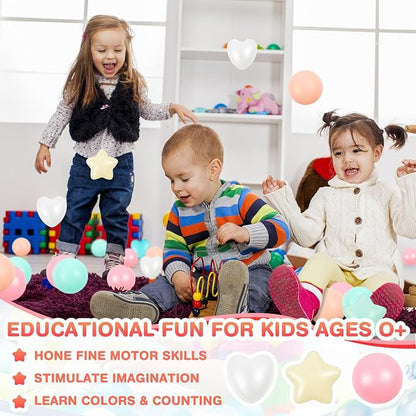 100 Pieces Ball Pit Balls for Kids Star Heart Shape Plastic Balls for Toddler Playpen 2.17'' Play Toy Ball for Inflatable Pool Friendship Bracelet Birthday Banner T-Swift-Themed Party