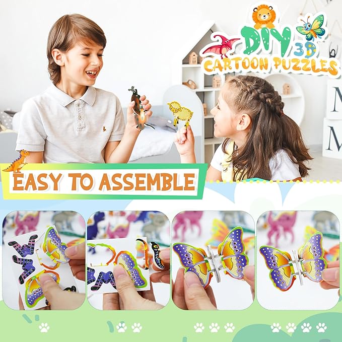 100 Pack Educational 3D Cartoon Puzzle for Kids Toys Themed 3D Jigsaw Puzzles DIY Kits Toys Art Crafts for Ages 4-10 Boys and Girls Birthday Present