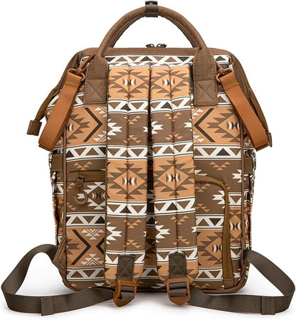 Wrangler Aztec Backpack Multifunction Baby Travel Bag with Changing Pad, Stroller Straps and Pacifier Case WG2204-91103BR