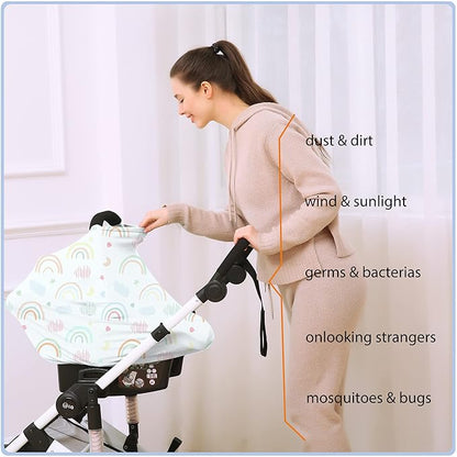 Car Seat Covers for Babies - Multi- use Nursing Carseat Canopy, Breastfeeding Covers, Baby Shower Gifts for Boys and Girls (Rainbow)
