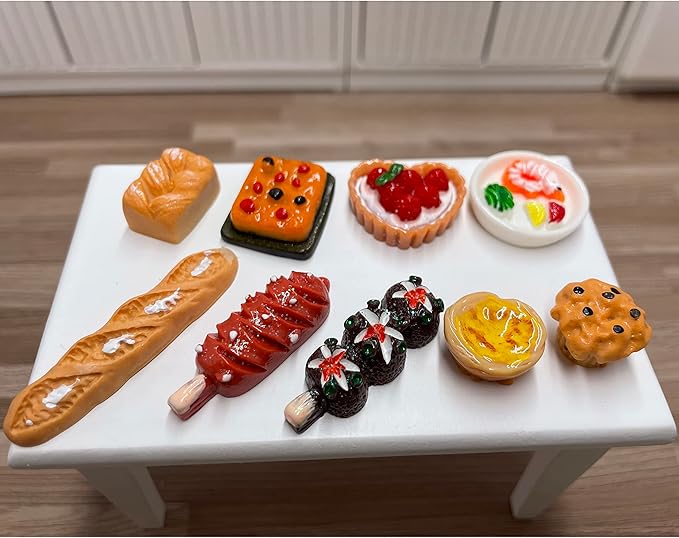 100pcs Miniature Food Drinks Bottle Toys Dollhouse Mixed Resin Accessories for Adults Kids Kitchen Accessories for Pretend Play (Hamburger, Pizza,Cake,Ice Cream,Bread)