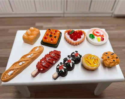 100pcs Miniature Food Drinks Bottle Toys Dollhouse Mixed Resin Accessories for Adults Kids Kitchen Accessories for Pretend Play (Hamburger, Pizza,Cake,Ice Cream,Bread)