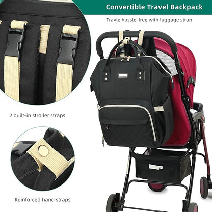 Diaper Bag Backpack, Diaper Bags for Baby Girls Boys, Baby Bags for Moms Dads, Nappy Changing Bag with Insulated Pockets,Multi-functional Waterproof Backpack with Stroller straps-Black