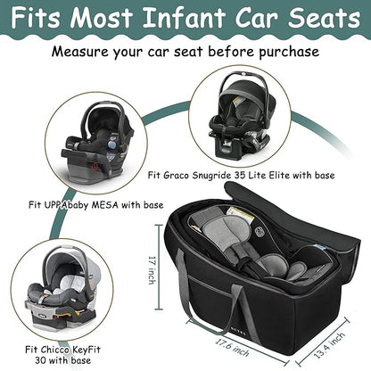 Car Seat Travel Bag Fit Graco SnugRide 35 Lite and Base, Chicco KeyFit 30 and Base, Car seat Bags for Air Travel, Padded Infant Carrier Bag with side pocket and Protective Feet, Extra small Bag