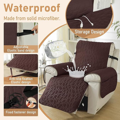 100% Waterproof Recliner Chair Cover, Non Slip Covers for Recliner Chair with Pocket, Washable Recliner Armchair Cover for Kids, Pets, Dog, Cat,Dark Coffee,23IN