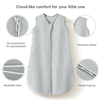 JELLYMONI Baby Sleep Sack 18-24 Months 100% Cotton Wearable Blanket, 0.5 TOG Soft Lightweight Toddler Sleeping Sack 3 Pack 2-Way Zipper Newborn Sleep Sacks