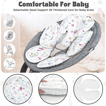 Pea Pod Infant Car Seat Pad 2-in-1 Baby Car Seat Head & Body Support for Newborn Girl Reversible 3 Layer Warm Preemie Carseat Stroller Cushion Headrest with Soft Minky Dot Fabric, Wildflower