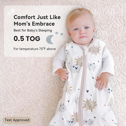 Baby Sleep Sack 6-12 Months 0.5 Tog Wearable Blanket Baby, 3 Pack 100% Cotton Lightweight Sleeping Sack with 2-Way Zipper for Newborn Infant Apricot White Sun Clouds