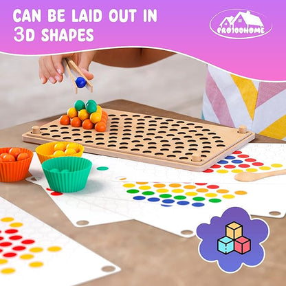 Toddler Wooden Learning Montessori Toys – Wooden peg Board Bead Game Baby Rainbow Stacking Matching Counting Color Sorting Games for fine Motor Math Skills Boys and Girls for 3 4 5 Years Old