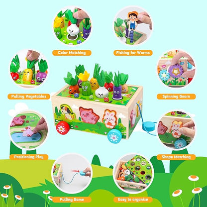 Montessori Toys for 1 2 3 Year Old Girls Boys|Wooden Learning Educational Toys for Toddlers 1-3|Shape Sorting Toys with Game Map|Wood Animal Farm Baby Toys for Baby 1+ 1-2 First Birthday Girl Gifts