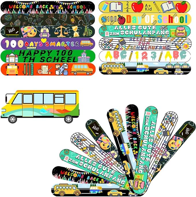 100 Days of School Slap Bracelets, 36 Pcs Slap Bracelets for Kids 100th Day of School Party Favors Decorations Snap Bracelets Wristbands Supplies for Kids Gifts Classroom School Favors
