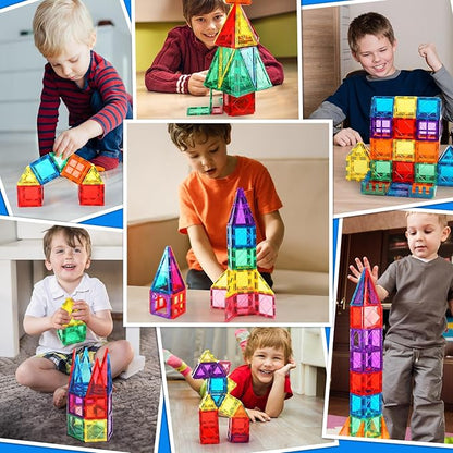 100PCS Magnetic Tiles Kids Toys - Magnetic Building Blocks STEM Magnet Building Set Preschool Learning Magnetic Toys for Kids Ages 3-5 4-8, Sensory Montessori Toys for 3+ Year Old Boys and Girls