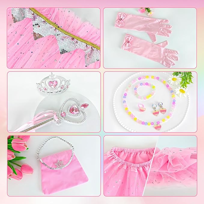 11PCS Princess Cape Dress up Clothes for Little Girls, Princess Cape with Crown for Kids Girls 3-8 Birthday Gifts