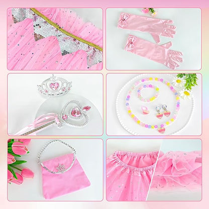 11PCS Princess Cape Dress up Clothes for Little Girls, Princess Cape with Crown for Kids Girls 3-8 Birthday Gifts