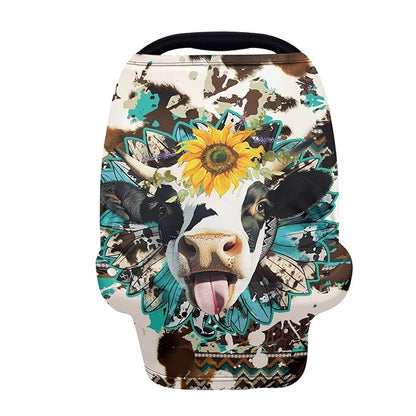 Binienty Brown Cow Sunflower Stretchy Car Seat Covers for Baby Boys Girls Infants,Breathable Babies Stroller Cover Canopies,Baby Shower Gifts