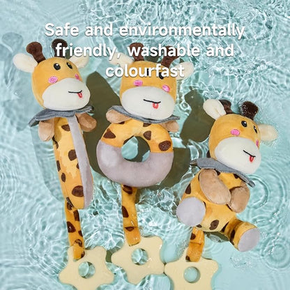 TUMAMA Baby Rattles 0-6 Months, 3 PCS Giraffe Baby Plush Rattles Sensory Toys with Teethers, Newborn Gifts for Babies 0-6 Months