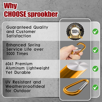 sprookber 4" & 5" Extra Large Aluminum Carabiner D Ring, Caribeener Clips, Spring Snap Hook for Keychain Clip, Set of 4