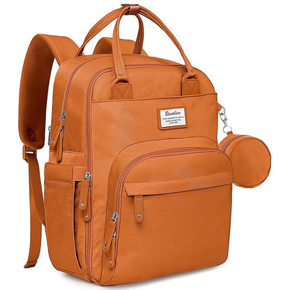 RUVALINO Diaper Bag Backpack-Multifunction Baby Travel Bag with Changing Pad, Insulated Bottle Holders & Pacifier Case, Large Capacity, Waterproof, Maple Orange