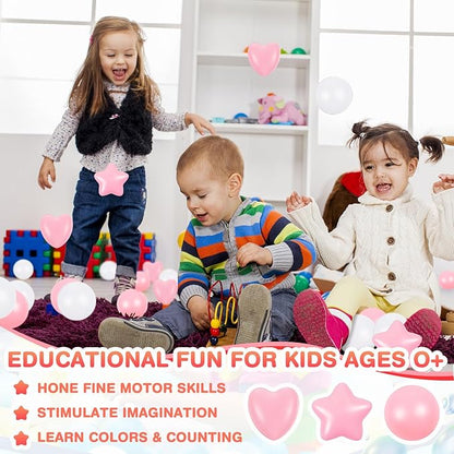 100 Pieces Ball Pit Balls Plastic Colorful Balls for Ball Pit Five Pointed Star Heart Round Ocean Soft Ball 2.17 Inch for Baby Kid Playpen Friendship Party Decoration(Pink White Clear)