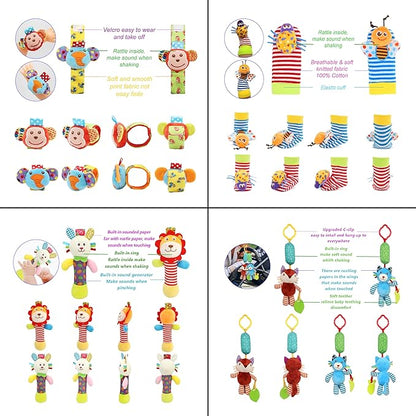 Wrist Rattles Foot Finder Rattle Sock Baby Toy, Hanging Rattle Toy, Arm Hand Bracelet Rattle, Feet Leg Ankle Socks, Activity Rattle Present Gift for Newborn Infant Babies Boy Girl Bebe (12 D)