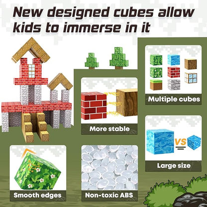 100PCS Magnetic Blocks-Build Mine Magnet World Set for Boys & Girls Age 3-5 6-8, STEM Sensory Toys for Toddlers Gifts for 3+ Years Old Girls Boys,1" Magnet Cubes Classroom Must Haves Construction Toys