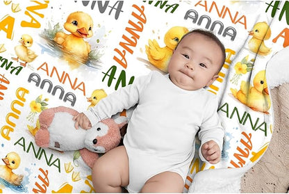 Custom Name Duck Blanket for Girls Adult duck Blanket Kids Funny Blanket Suitable for bedroom bed sofa Crib Couch Chair outdoor All Season Items That Yellow Duck Lovers Will Love 90”×120 ”for Family