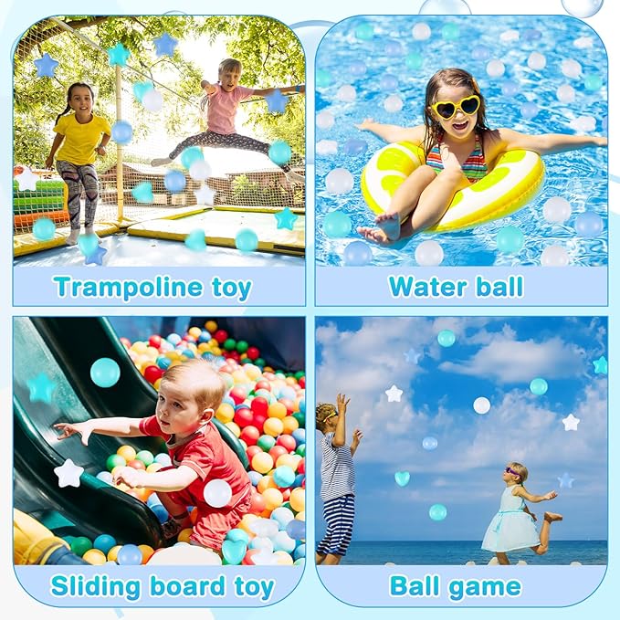 100 Pieces Ball Pit Balls for Kids Star Heart Shape Plastic Balls for Toddler Playpen 2.17'' Play Toy Ball for Ocean Nautical Wave Themed Birthday Party Decoration Inflatable Pool