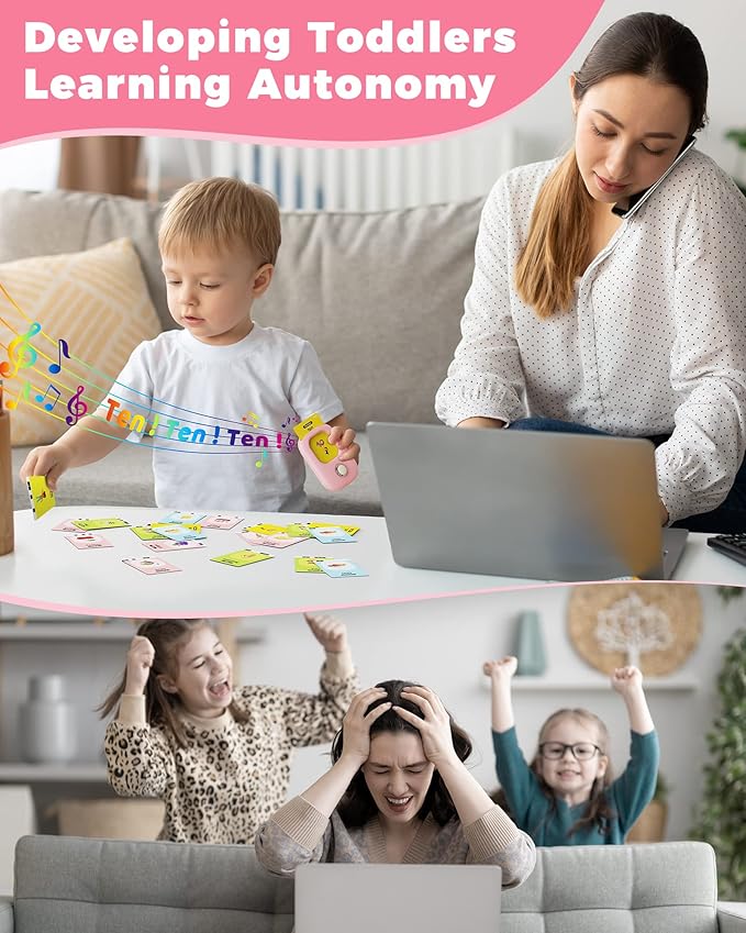 KOKODI Toddler Toys Talking Flash Cards for Girls 2 3 4 5 Year Old Birthday Gifts, Learning Toys with 224 Sight Words for Kids, Autism Speech Therapy Toys for Autistic Children, Montessori Toys, Pink
