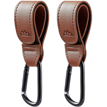 Baby Stroller Hooks Bag Hooks for Hanging Diaper Bags Multipurpose Hooks for Grocery Shopping Bags Premium Vegan Leather Pram Straps 2 Pcs (Brown)