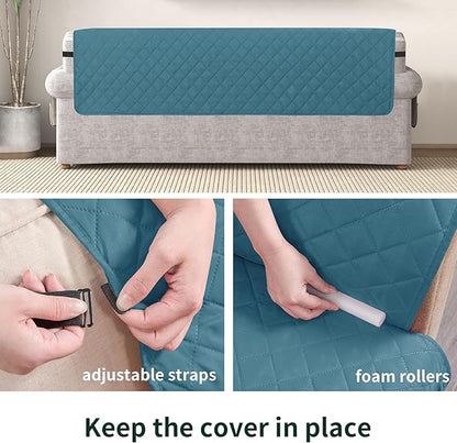 CHUN YI Loveseat Cover, Water Resistant Slipcover for 2 Cushion Couch, Washable Sofa Cover with Adjustable Strap Storage Pocket for Living Room Dog Pet (Loveseat, Blue)