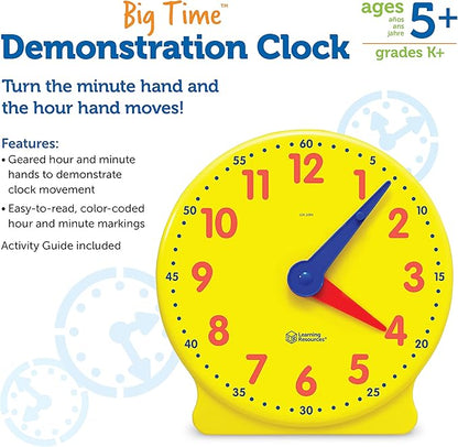 Learning Resources Big Time Learning Clock, Analog Clock, Homeschool, 12 Hour, Basic Math Development, Ages 5+