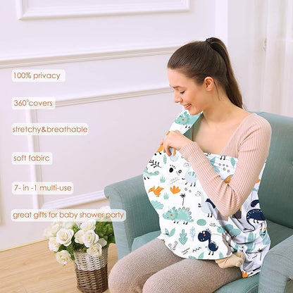 Multi-use Carseat Canopy Cover - Breathable Breastfeeding Covers, Car Seat Covers for Babies, Stroller Canopy Cover (Cute Dinosaur)
