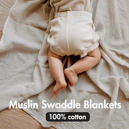 Muslin Swaddle Blankets for Newborn, 3 Pack Breathable Soft Receiving Blanket, Large 38 x 40 inches Swaddle Wrap Burping Clothes, Essentials Infant Shower Items, Toddler Gift (Bright Colors)