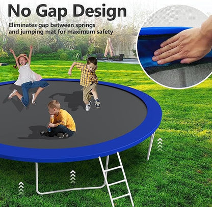 Upgraded Trampoline 8FT/10FT/12FT/14FT With Basketball Hoop, Light, Sprinkler, Stakes - Outdoor Backyard for 4-6 Kids and Adults
