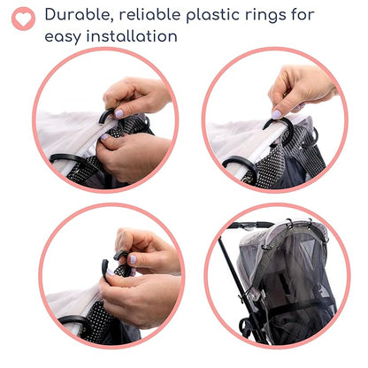 Stroller Sun Shade - Universal UV Protection Cover for Strollers Sunshade with See Through, Clip-On Sun Blocker, Sun Shield for Baby, Breathable Adjustable Fit, Full Coverage, L Black