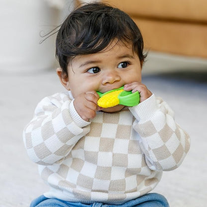 Infantino Lil' Nibbles Textured Silicone Teether - Sensory Exploration and Teething Relief with Easy to Hold Handles, Corn