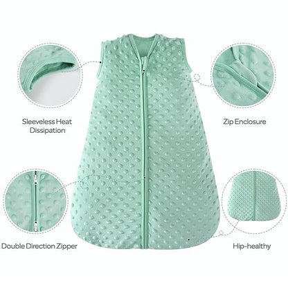 JELLYMONI Fleece Baby Sleep Sack 0-6 Months, 1.5 Tog Warm Winter Baby Wearable Blanket with Plush Dots and 2-Way Zipper, Cotton Toddler Sleep Sack