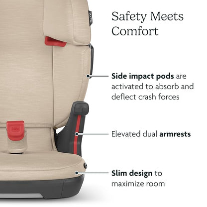UPPAbaby Alta V2 High Back Booster Seat/Seven-Position, Active Support Headrest for Growing Children/SecureFit Integrated Belt Guide + Positioner/Cup Holder Included/Kavneer (Almond Mélange)