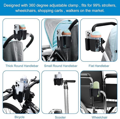 Accmor Stroller Cup Holder with Phone Holder, Bike Cup Holder, Universal Cup Holder for Uppababy Nuna Doona Strollers, 2-in-1 Cup Phone Holder for Stroller, Bike, Wheelchair, Walker, Scooter