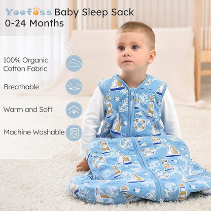 Yoofoss Baby Sleep Sack 12-18 Months, 1.5 Tog Baby Wearable Blanket with 2-Way Zipper, 100% Cotton Organic Fabric Winter Infant Sleeping Sack, Warm Soft Comfy
