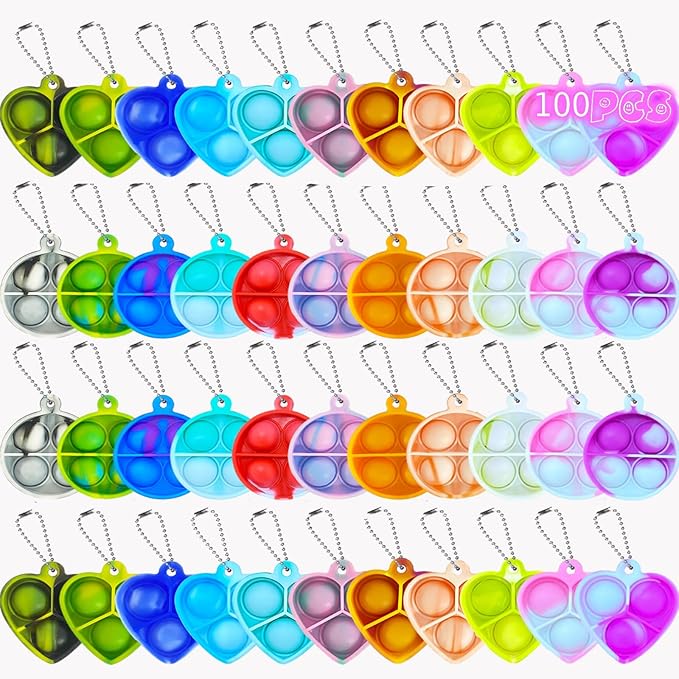 100pcs 1.5in Random Pop Bubble Fidget Sensory Toys, Pop Toy Bulk for Party Favor, Classroom Student Prizes Easter Basket Goodie Bag Stuffers Christmas Valentine Gift for Kid