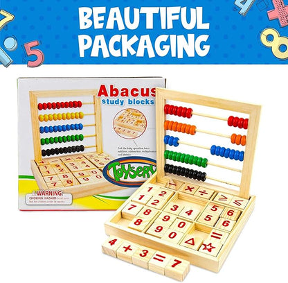 Toysery Abacus for Kids Math Counters, Wooden Educational Counting Toy, Toddler Blocks Kindergarten Toys, Toddler Blocks Wooden Toys, 50 Beads and 30 Blocks, Wooden Blocks for Toddlers 1-3 Large