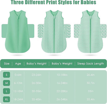 SWEET DOLPHIN Baby Sleep Sack 18-24 Months - 100% Cotton 2-Way Zipper TOG 0.5 Infant Wearable Blanket, Newborn Essentials Toddler 3 Pack Sleeping Sacks - Green