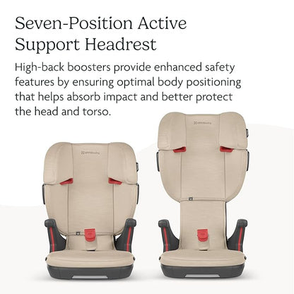 UPPAbaby Alta V2 High Back Booster Seat/Seven-Position, Active Support Headrest for Growing Children/SecureFit Integrated Belt Guide + Positioner/Cup Holder Included/Greyson (Grey Mélange)