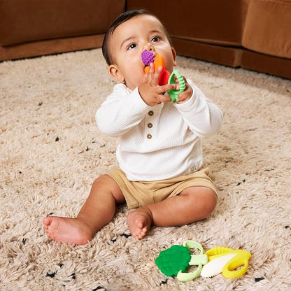 Infantino Farmers Market Teether Gift Set - Set of 3 BPA-Free Fruit & Veggie Textured Silicone Teethers for Soothing Sore Gums, Multicolor
