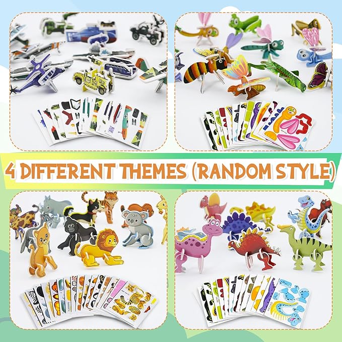 100 Pack Educational 3D Cartoon Puzzle for Kids Toys Themed 3D Jigsaw Puzzles DIY Kits Toys Art Crafts for Ages 4-10 Boys and Girls Birthday Present