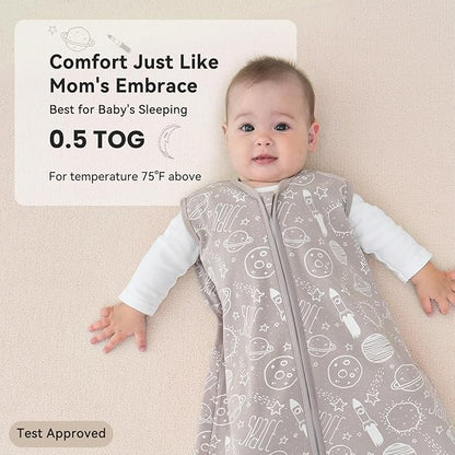 Baby Sleep Sack 6-12 Months 3 Pack 100% Cotton Lightweight 0.5 TOG Wearable Blanket Baby Sleep Bag with 2-Way Zipper for Newborn Infant White Gray Blue Space