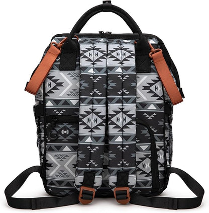 Wrangler Aztec Backpack Multifunction Baby Travel Bag with Changing Pad, Stroller Straps and Pacifier Case WG2204-91103BK